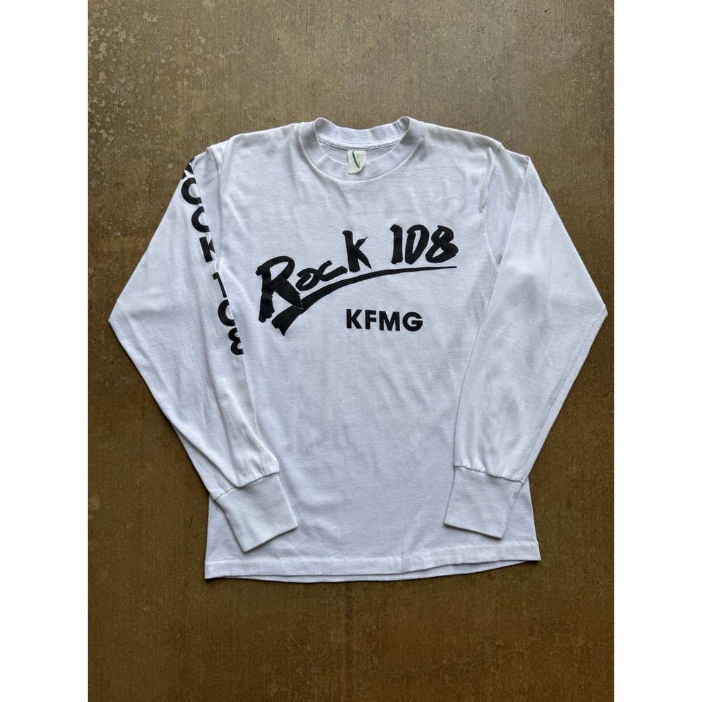 Vintage 80s Rock 108 KFMG Station Long Sleeve T-Shirt S USA Made Grunge White